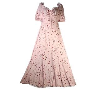 Denny Rose Cottage Maxi Dress Small Pink Floral Puff Sleeve Romantic Boho Italy